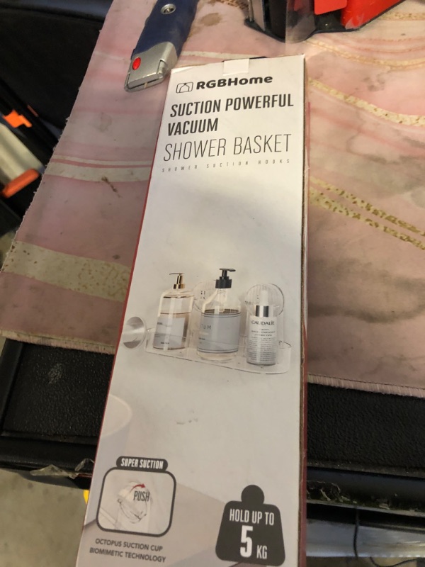 Photo 1 of Strong Suction Cup Removable Hanging Drying Drainable Shower Rack Storage Shelf Injection Acrylic Bathroom Supplies Sundries Use (Transparent, Short)
