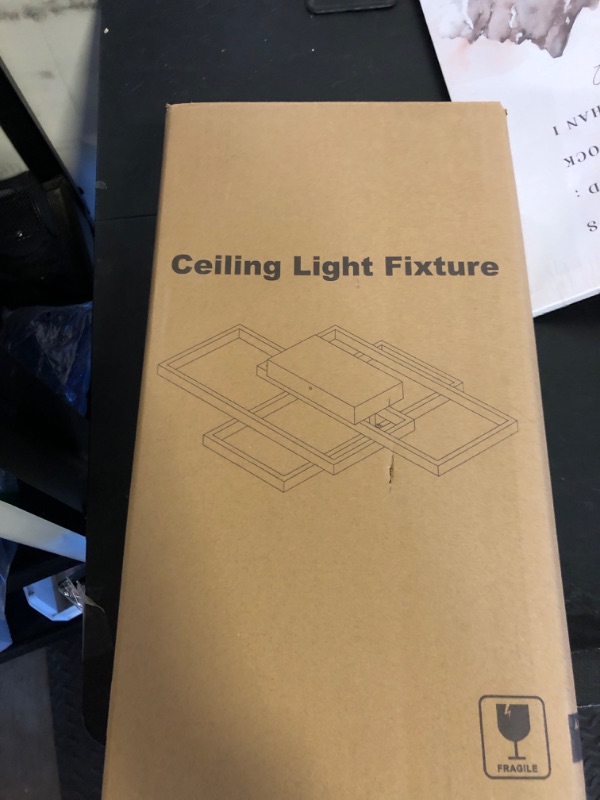 Photo 1 of Modern LED Ceiling Light Fixture, 22" Dimmable Close to Ceiling Light with Remote Control Black Flush Mount Chandelier Lighting Fixture, 3 Square Ceiling Lights for Kitchen Bedroom Living Dining Room