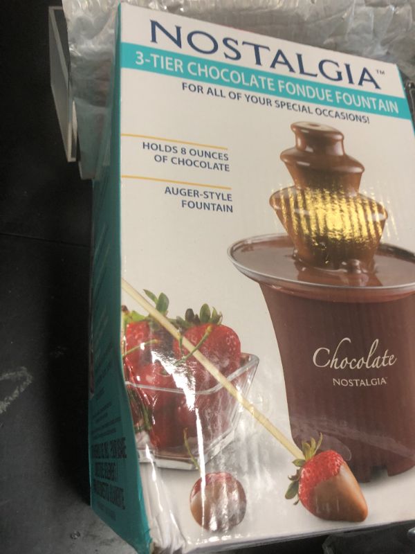 Photo 1 of Nostalgia 3 Tier Electric Chocolate Fondue Fountain Machine for Parties - Melts Cheese, Queso, Candy, and Liqueur - Dip Strawberries, Apple Wedges, Vegetables, and More - 8-Ounce - Brown