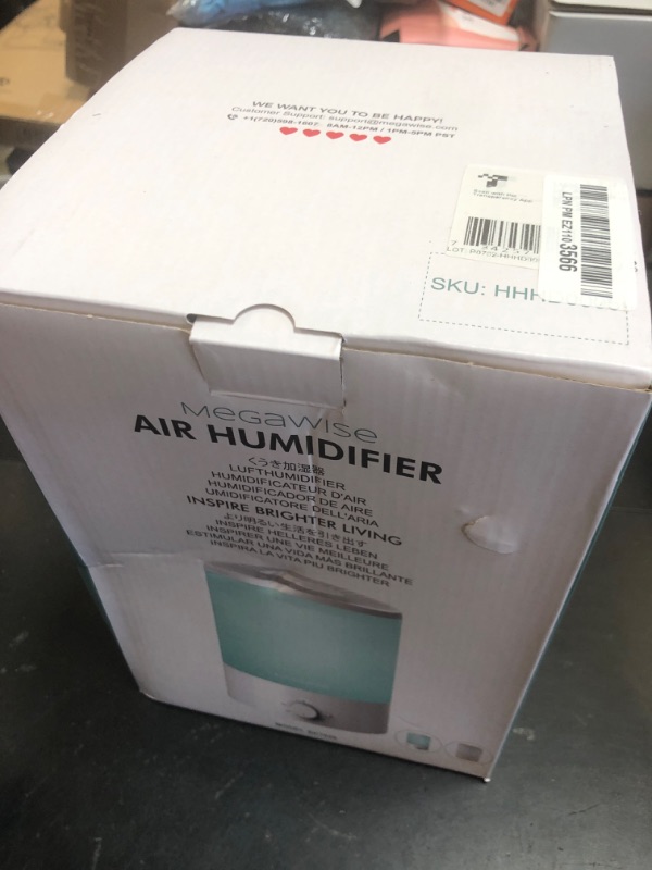 Photo 1 of MegaWise Healthy Top-Refill Cool Mist Humidifiers for Bedroom, 24dB Ultrasonic Air Vaporizer with Water Filter for Baby [PP Material], Colorful Night Light,1 Gal Essential Oil Diffuser, Auto Shut Off