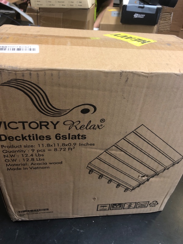 Photo 1 of VICTORY RELAX Acacia Wood Flooring Interlocking Deck Tiles for Patio Decor 9 PCS 6 Slats - Waterproof Indoor & Outdoor Decor - Balcony Garden Decking Tile (11,81 * 11,81 * 0,94 Inches)