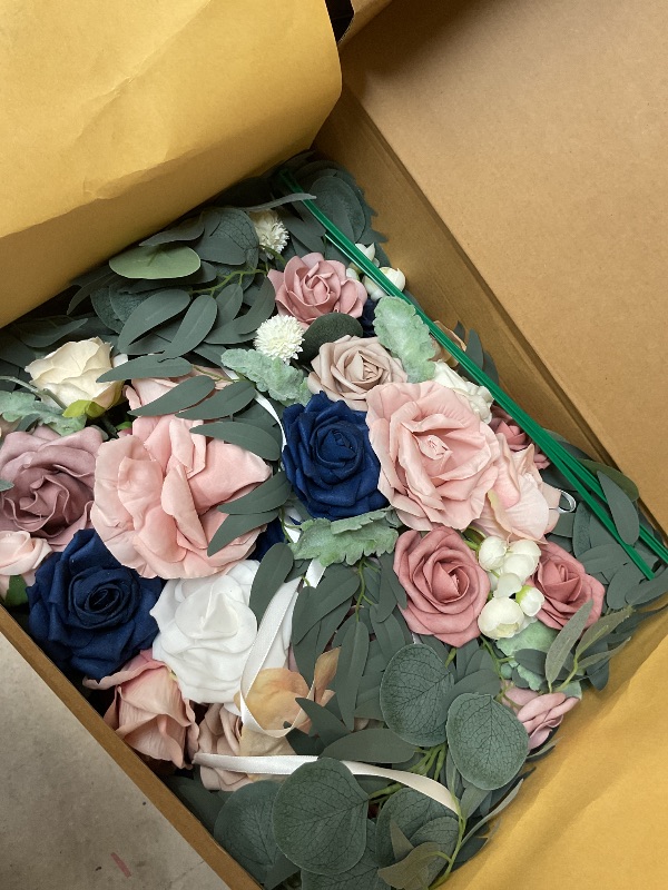 Photo 1 of Floroom Arch Flowers with Drapes Kit (Pack of 4) - 2pcs Artificial Dusty Rose & Navy Blue Floral Swag Arrangement with 2pcs Draping Fabric for Wedding Ceremony Arbor and Reception Backdrop Decoration