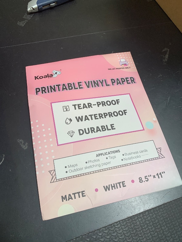 Photo 1 of KOALA PAPER Printable Waterproof Paper for Inkjet Printer, 8.5x11 In 30 Sheets Matte White Vinyl Printer Paper, Non-Tearable, Durable, Quick Drying