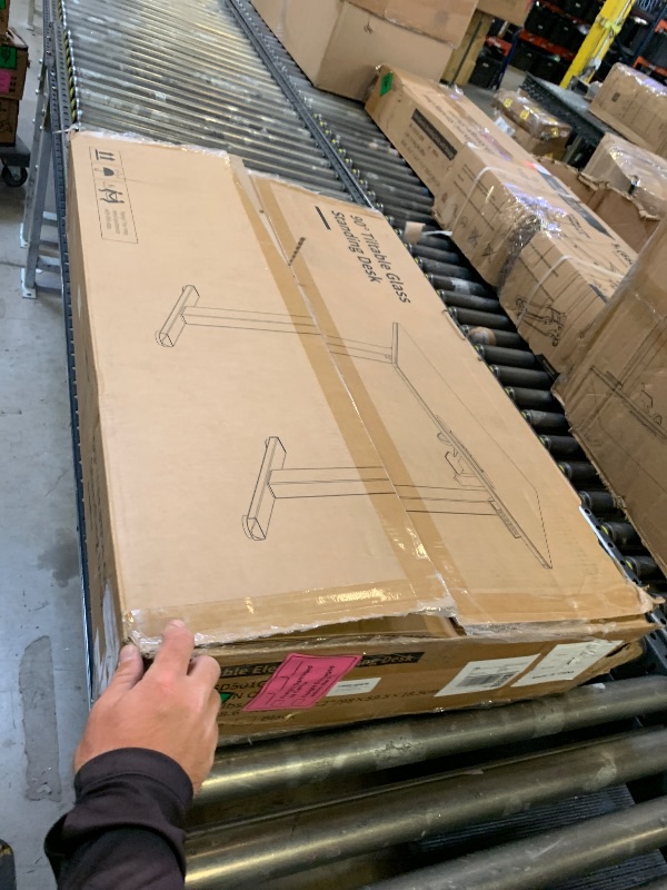 Photo 1 of Liftsync 35inch Glass Standing Desk?90° Tiltable Mobile Rising Desk Height Adjustable?Whole Piece Rolling Sit Stand Table with Wheels?Foldable Small Laptop Desk?White