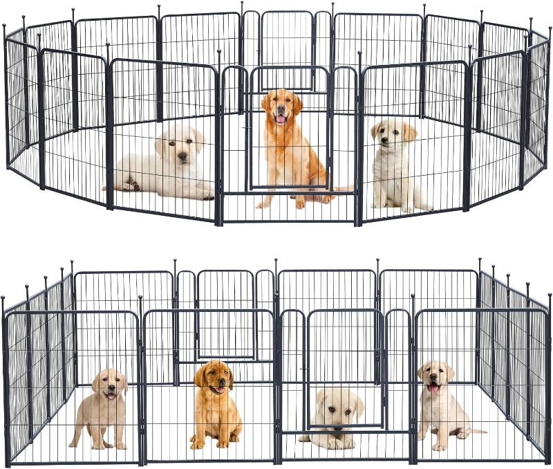 Photo 1 of Dog Playpen, Dog Fences for The Yard, Portable Outdoor Dog Playpen for Large/Medium/Small Dogs, Foldable Metal Dog playpen (16 Panels, 32 Inch)