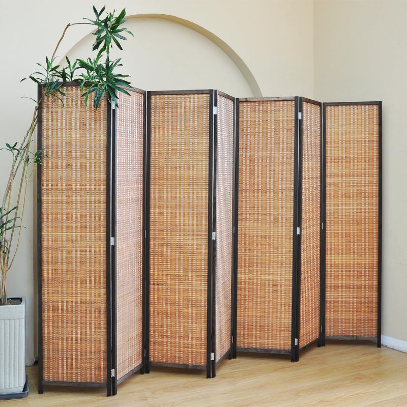 Photo 1 of 7 Panel Bamboo Room Divider - Folding Screen for Room Separation, 67" H x 107.5" W