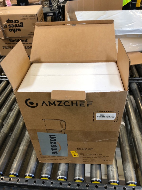 Photo 1 of AMZCHEF Juicer Machines, 5.8" Extra Self-Feeding Cold Press Juicer for Whole Vegetable & Fruit, Juice Extractor Machine with Large Auger & Triple Strainers, Easy to Clean, High Juice Yield, Black