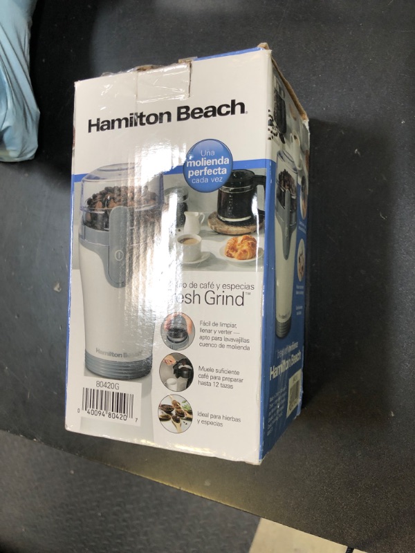Photo 1 of Hamilton Beach Fresh Grind Electric Coffee Grinder for Beans, Spices and More, Stainless Steel Blades, Removable Chamber, Makes up to 12 Cups, WhiteLPNPMEZ1879260
