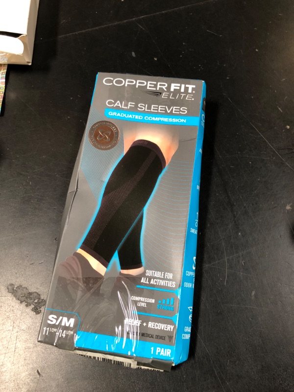 Photo 1 of Copper Fit Unisex Adult Copper Infused Compression Calf Sleeves Bandana, Black, Small Medium US