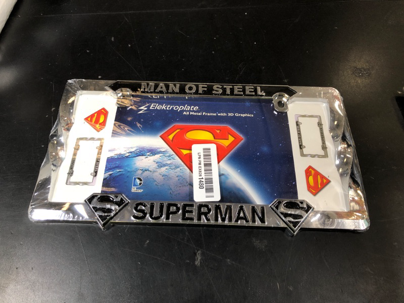 Photo 1 of Elektroplate Superman Chrome-Plated Metal Standard Size Premium 3D License Plate Frame Tag Holder for Cars/SUVs/Trucks Weather-Proof Auto Accessory