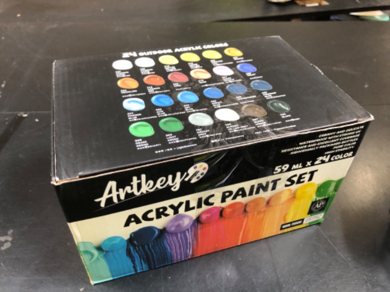 Photo 1 of Artkey Acrylic Paint Set - 24 colors 2 oz/59 ml Acrylic Paints Professional Artists Painting Kit for Canvases Fabric Rock Leather Easter Egg Wood Ceramic Glass Art Craft Painting