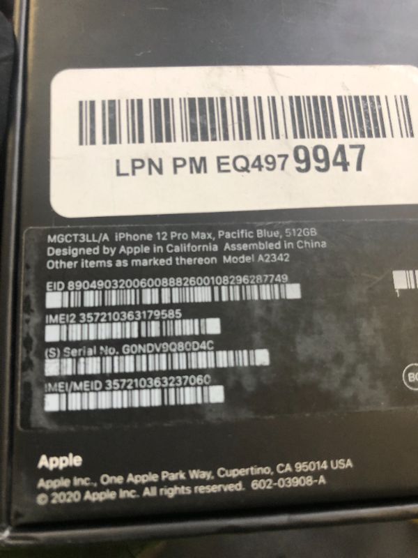 Photo 1 of Apple iPhone 12 Pro Max (512GB, Pacific Blue) [Locked] 
FOR PARTS ONLY
WILL NOT TURN ON