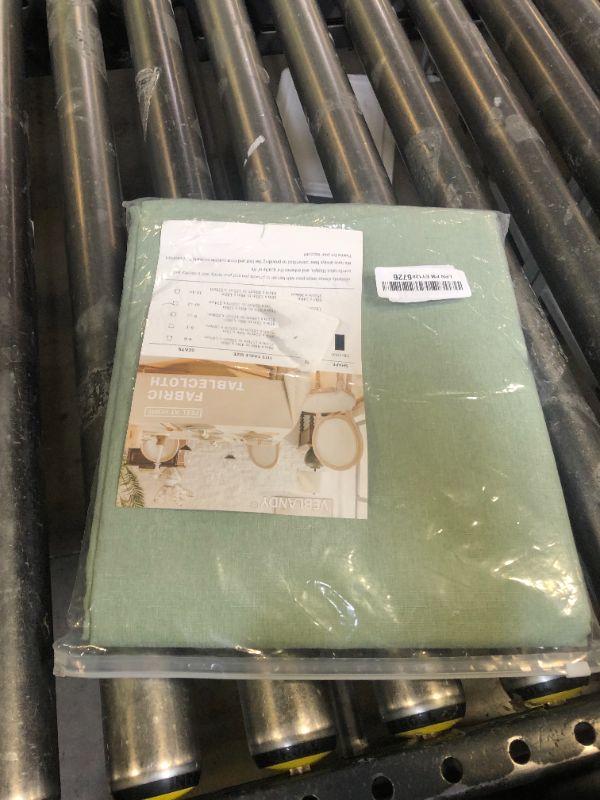 Photo 1 of Veblandy Rectangle Tablecloth Linen Textured Waterproof & Stain Resistant Table Cloth Wrinkle Free Decorative Fabric Farmhouse Table Cover for Dining/Party/Buffet/Wedding, 60 x 120 Inch, Sage Green