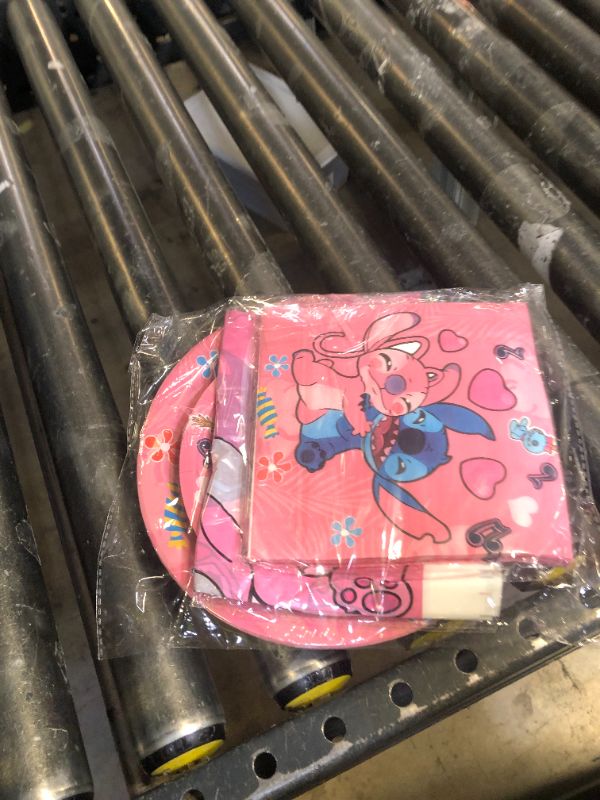 Photo 1 of 41PCS Pink Stitch Party Set – 20 Plates, 20 Napkins & 1 Tablecover. Perfect for Stitch-themed birthdays! Features cute pink Stitch prints, durable plates, and easy cleanup. Ideal for kids’ parties!