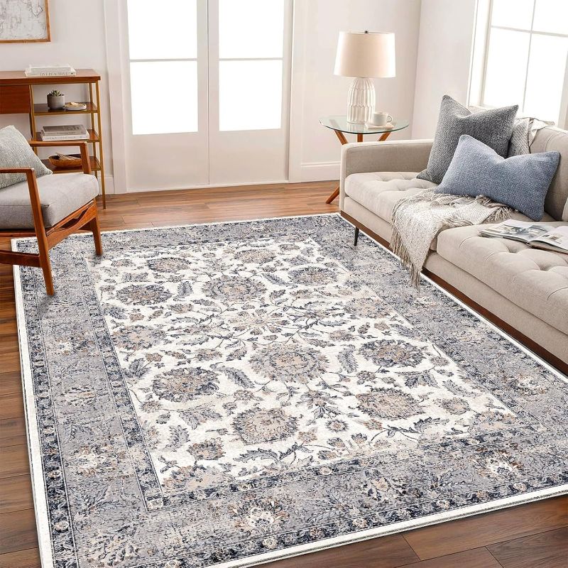 Photo 1 of 10x14 Washable Area Rug Medallion Distressed Design Boho Medallion Non-Shedding Easy Care Ideal for High Traffic Areas in Living Room Bedroom Kitchen Office Coffee Table Large Carpet