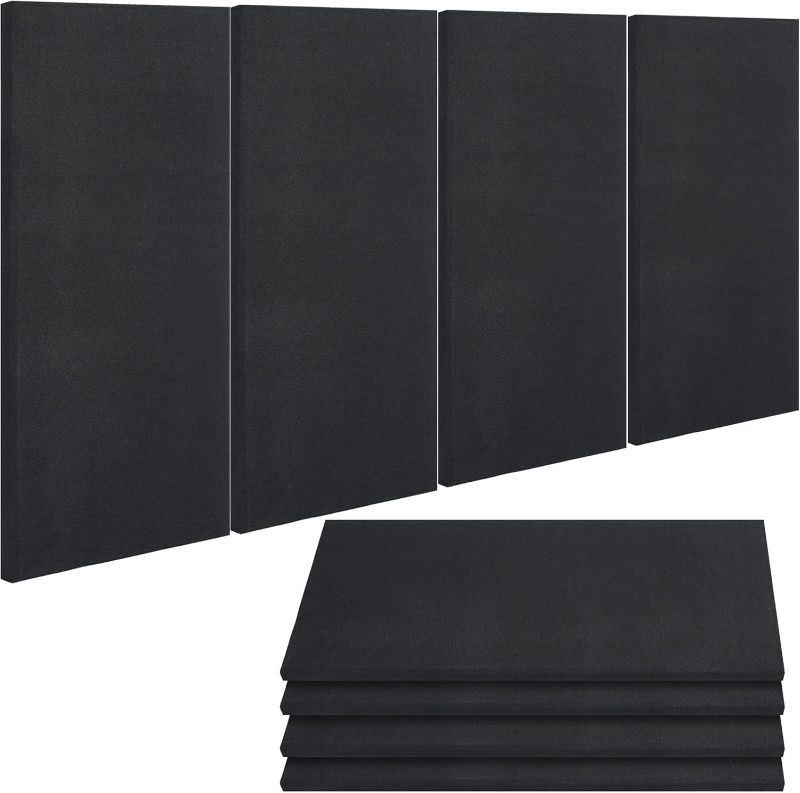 Photo 1 of BUBOS 4 PCS Acoustic Panels,23.6''x11.8'' Fabric Soundproof Wall Panels,Self-adhesive Sound Absorbing Panels for Studios, Office, Home Theater (Black)
