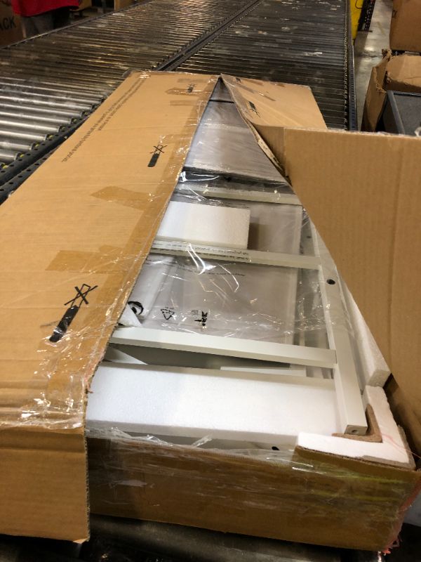 Photo 1 of Lufeiya 47 Inch Computer Desk with 9 Drawers, Office Desk Work Desk for Home Office, Study, Writing, Vanity Desk with Fabric Drawers on Both Sides, Large Storage, White