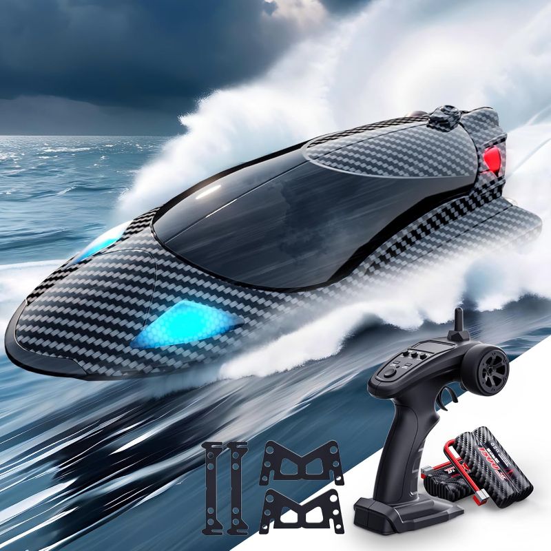 Photo 1 of Remote Control Boat with LED Light,rc Jet Boat,35KM/H Remote Control Speed Boat for Kids with 2 Batteries, 2.4GHz RC Boats for Adults, Summer Water Toys Birthday Gifts
