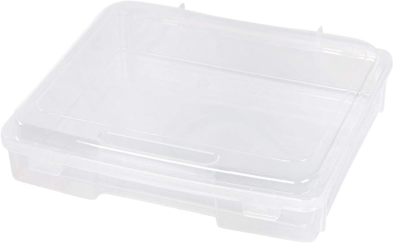 Photo 1 of 8.5" x 11" Thick Plastic Portable Project Storage Case with Snap-Tight Closure Latch, Caddy Container Box to Organize Paper Magazine Document Craft Hobby Quilting Art Supplies, Clear
