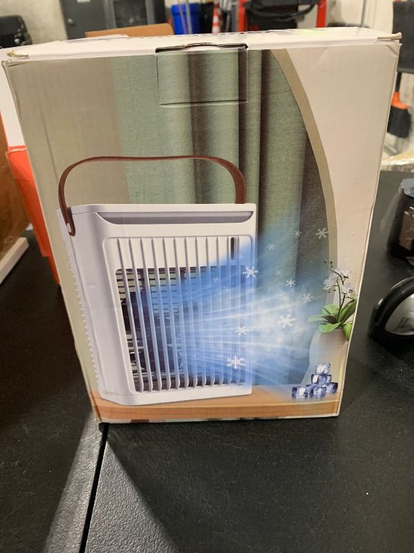 Photo 1 of Charger is missing ------------------------------------------------Portable Desktop Air Cooler - 680ml Tank, 5 Speeds & 7 Color Lights, USB-Powered, 8H Timer for Bedroom, Office and Camping                                                                  