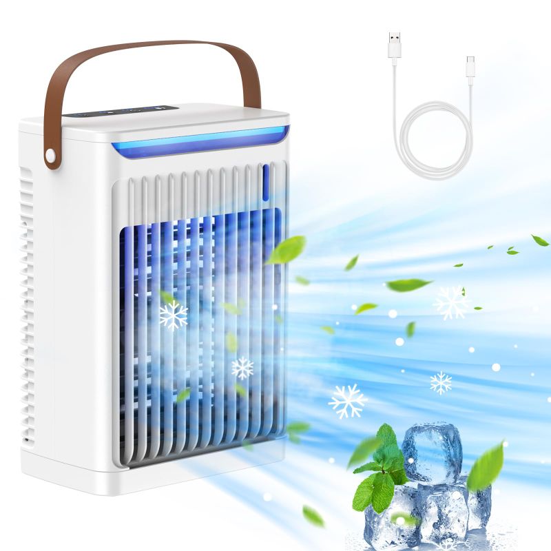 Photo 1 of Charger is missing ------------------------------------------------Portable Desktop Air Cooler - 680ml Tank, 5 Speeds & 7 Color Lights, USB-Powered, 8H Timer for Bedroom, Office and Camping                                                                  