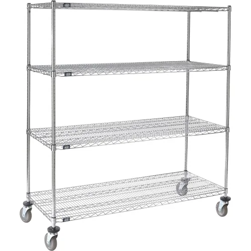 Photo 1 of Nexel® 4 Shelf Truck, Chrome, 60"W x 24"D x 69"H, Polyurethane Stem Casters, 4 Swivel
