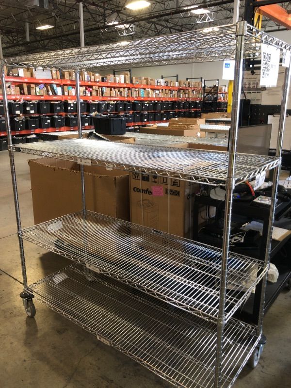 Photo 1 of Nexel® 4 Shelf Truck, Chrome, 60"W x 24"D x 69"H, Polyurethane Stem Casters, 4 Swivel
