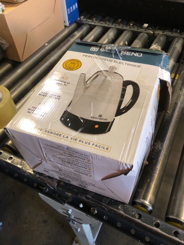 Photo 1 of West Bend Electric Percolator Classic Style Coffee Maker with Heat Resistant Handle Base and Detachable Cord with Stainless Steel Stem and Basket, 12-Cup, Silver