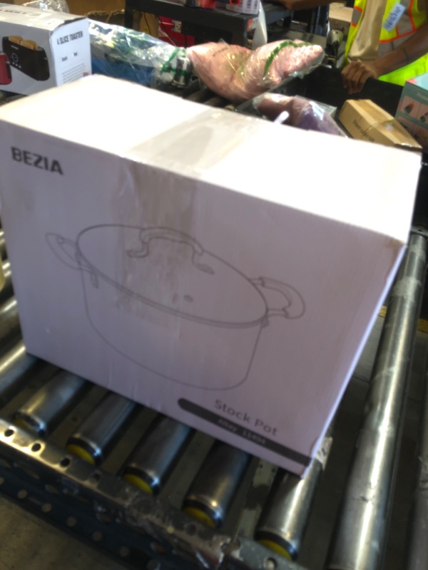 Photo 1 of 8 Quart Pot with Lid, BEZIA Ceramic Nonstick Stock Pot with Lid, Induction Ready, Large Cooking Pot with Silicone Handle, Compatible with All Cooktops, Dishwasher Safe