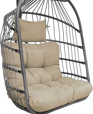 Photo 1 of Enipate Outdoor Hanging Egg Chair Cushion, Water-Resistant Tufted Swing Basket Chairs Cushion Pads with Headrest Pillow