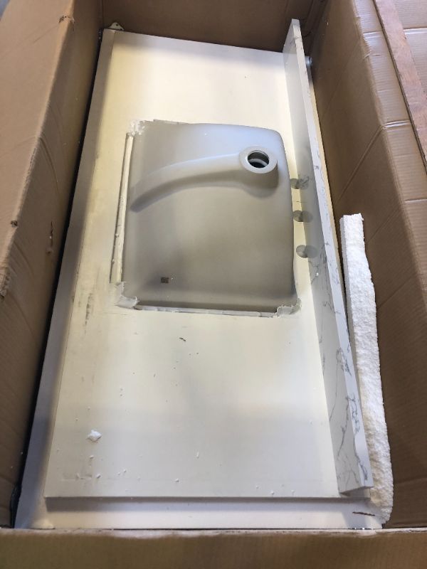 Photo 1 of LOCALAND 48"x22 " Vanity Top, Engineered Stone Composite White Rectangular Single Sink Vanity Top, Vanity Top with Sink in Calaeatta Pearl, Sink Top with 8 Inch Widespread Faucet Hole and Backsplash