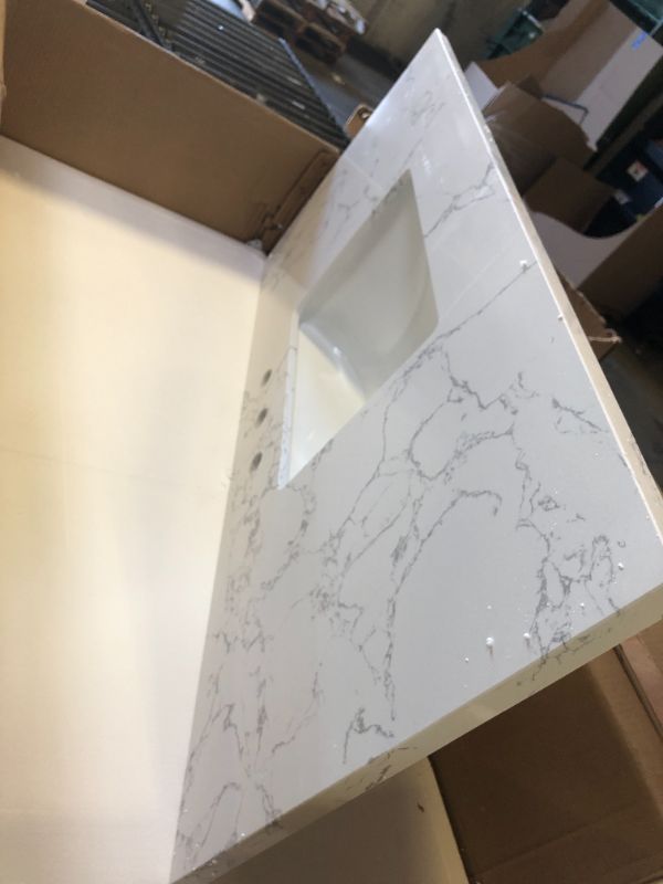 Photo 1 of LOCALAND 48"x22 " Vanity Top, Engineered Stone Composite White Rectangular Single Sink Vanity Top, Vanity Top with Sink in Calaeatta Pearl, Sink Top with 8 Inch Widespread Faucet Hole and Backsplash