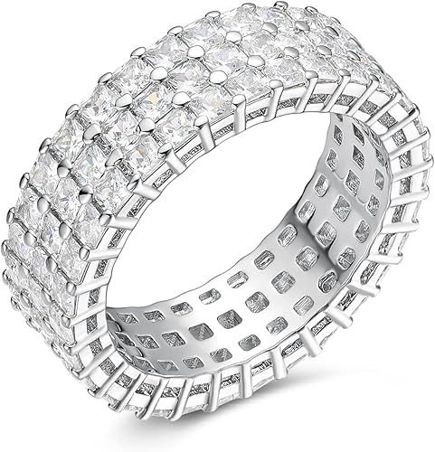 Photo 1 of MDFUN Eternity Band for Women 18K White Gold Plated Cubic Zirconia Ring Stackable Engagement Wedding Ring Size 5-10