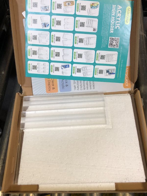 Photo 1 of MaxGear Acrylic Sign Holder 8.5x11 Inches 2 Pack, Double Sided Clear Display Stand Table Top Paper Holder, Vertical Menu Flyer Stand, Plastic Frame for Stores, Restaurants, Hotels, Office