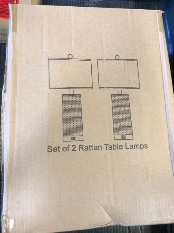 Photo 1 of Set of 2 Rattan Table Lamps for Living Room with 2 USB Ports, 27in Tall Bedroom Lamp Costal Farmhouse, Rustic Woven Seagrass Bedside Nightstand Lamps for End Table, E26 Socket&Rotary Switch, No Bulb