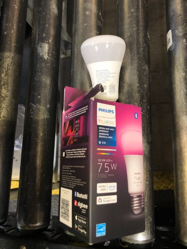 Photo 1 of Philips Hue Smart 75W A19 LED Bulb - White and Color Ambiance Color-Changing Light - 1 Pack - 1100LM - E26 - Indoor - Control with Hue App - Works with Alexa, Google Assistant and Apple Homekit