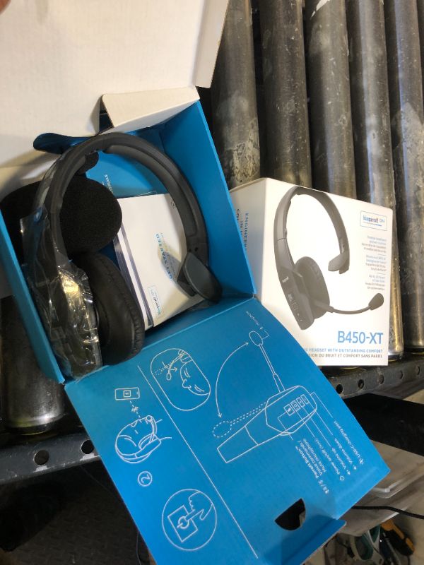 Photo 1 of BlueParrott B450-XT Mono Bluetooth Wireless Headphones 96% Noise Canceling Over Head Trucker Headset with Mic, All Day Comfort Padded Headband, 300 ft. Wireless Range, 24 hrs. Talk Time, Black