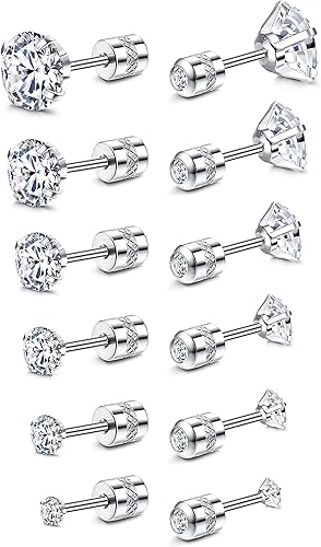 Photo 1 of Fansilver 20G Hypoallergenic Flat Back Earrings for Women Men Silver 14K Gold Stainless Steel Stud Earrings Brithstone Cubic Zirconia Studs Surgical Steel Cartilage Earrings for Sensitive Ears
