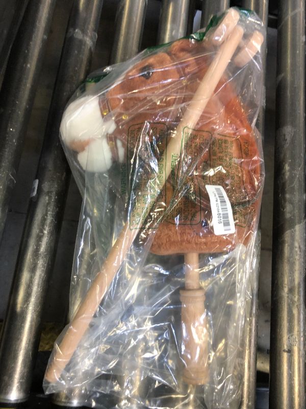 Photo 1 of HollyHOME Stick Horse Plush Handcrafted Hobby Horse on a Stick with Wood Wheels Real Pony Neighing and Galloping Sounds for Kids Toddlers Dark Brown 36 Inches(AA Batteries Required)