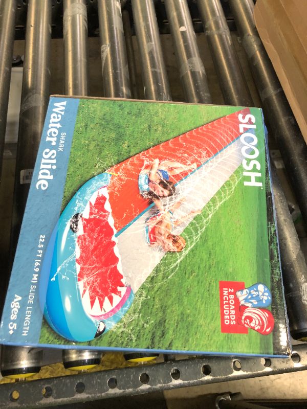 Photo 1 of SLOOSH Water Slides with 2 Inflatable Boards,22.5ft Double Lane Lawn Water Splash Slip and Slide with Advanced Sprinklers Summer Toy for Kids Adults Fun Backyard Summer Outdoor, Shark