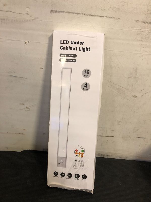 Photo 1 of Under Cabinet Lights with Remote Control,16 inch LED Motion Sensor Light Indoor,4000mAh USB Rechargeable Closet Lights, 3 Color Temps Wireless Under Counter Lights for Bedroom,Wardrobe,Stairs, 4 Pack