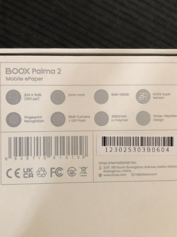 Photo 1 of BOOX Palma eBook Reader Mobile ePaper 6G 128G G-Sensor Front Light 16MP Rear Camera (White)
