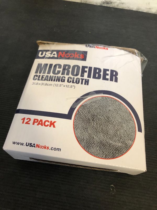 Photo 1 of USANOOKS Microfiber Cleaning Cloth Grey - 12 Pcs (12.5"x12.5") - High Performance - 1200 Washes, Ultra Absorbent Microfiber Towel Weave Grime & Liquid for Streak-Free Mirror Shine - Car Washing Cloth