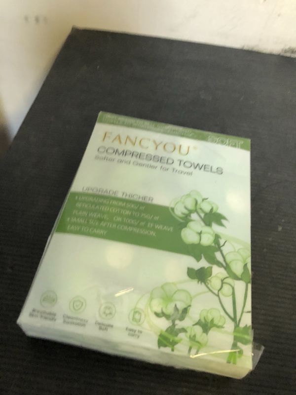 Photo 1 of FANCYOU Disposable Towel Tablets 9"X7.5" 100 PACK Individually Wrapped Expandable Facial Mini Cleansing Towelettes Compressed Mini Towel Wipes Tablets For Personal