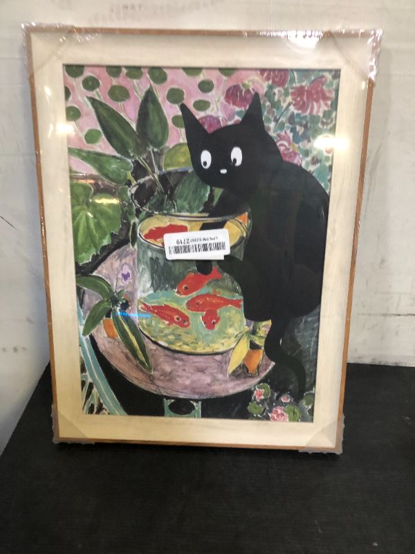Photo 1 of VIYYIEA Framed Wall Art for Living Room, Silly Cat Canvas Prints, Vintage Home Decor, Funny Painting Picture, Bathroom Wall Decor Gifts for Friends or Family - 16L x 12W