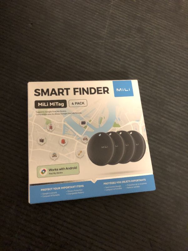 Photo 1 of MiLi MiTag Bluetooth Tracker for Android, Google Certified Key Finder/Luggage Tracker/Item Locator, Smart Tracking Tag for Google Find My Device (Find Hub) App, 4 Pack
