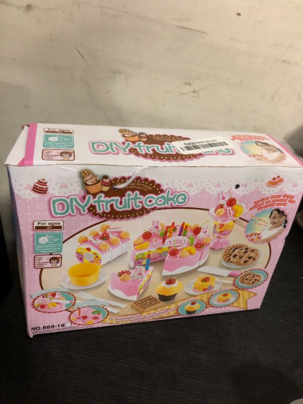 Photo 1 of  Birthday Cakes Toy Cutting Play Cake Desserts Ice Cream Pudding and Cookie Toys Pretend Play Food Birthday Party Cake with Candles and Plates for Princess Birthday Party 3 Years+