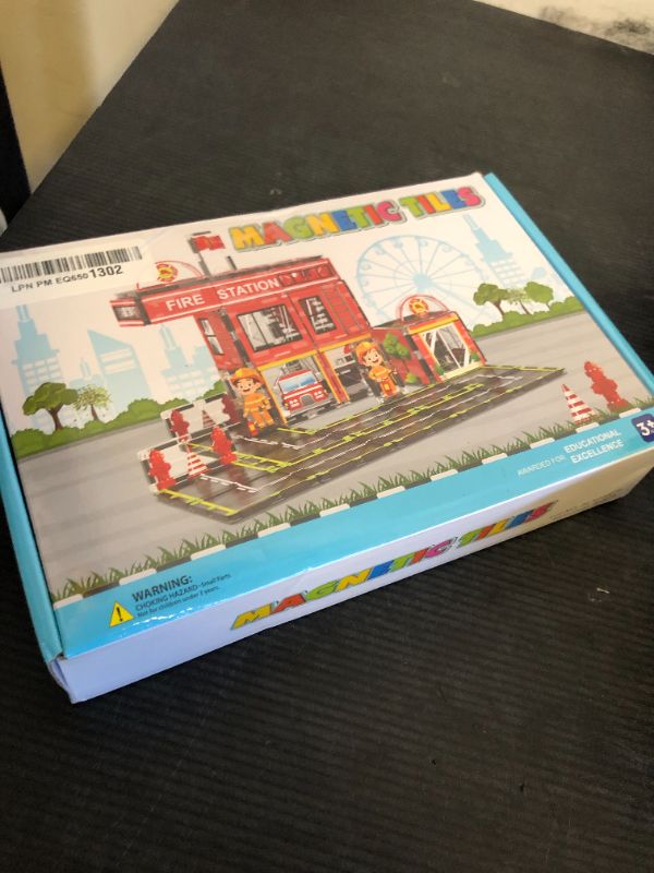 Photo 1 of AFUNX Magnetic Tiles, 50PCS Fire Station Theme Building Blocks Set, Magnet Building Blocks and STEM Preschool Toys for Toddlers Kids Ages 3-5 5-7 8-10