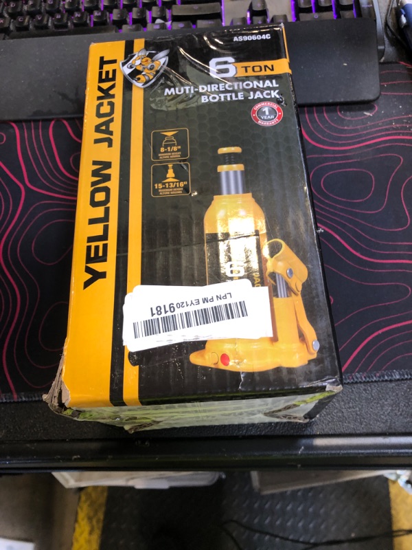 Photo 1 of YELLOW JACKET 6 Ton Muti-Directional Welded Bottle Jack(12,000lb) for Car, Pickup, Truck, RV, Auto Repair