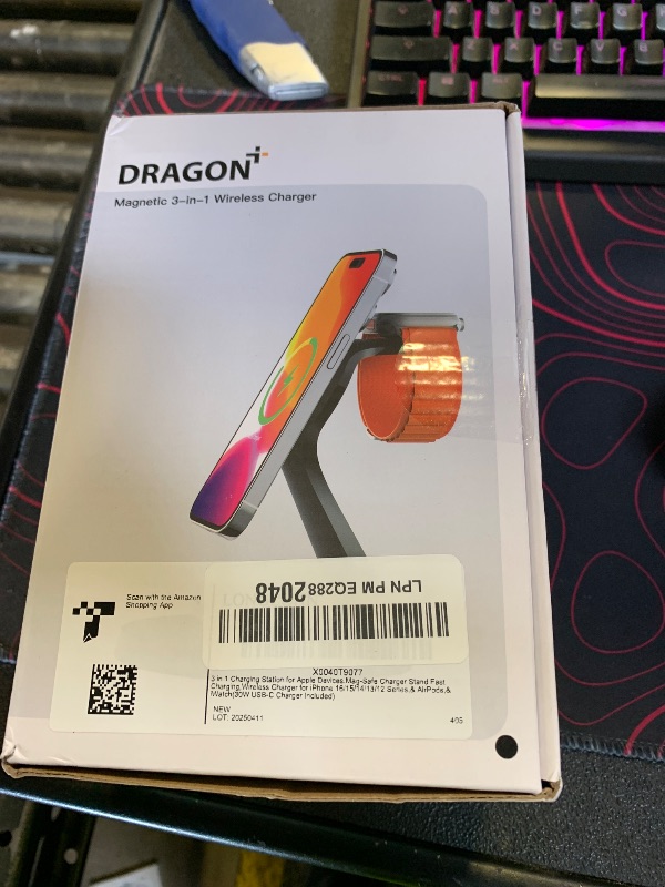 Photo 1 of 3 in 1 Charging Station for Apple Devices,Mag-Safe Charger Stand Fast Charging,Wireless Charger for iPhone 16/15/14/13/12 Series,& AirPods,& iWatch(USB-C Charger Included)